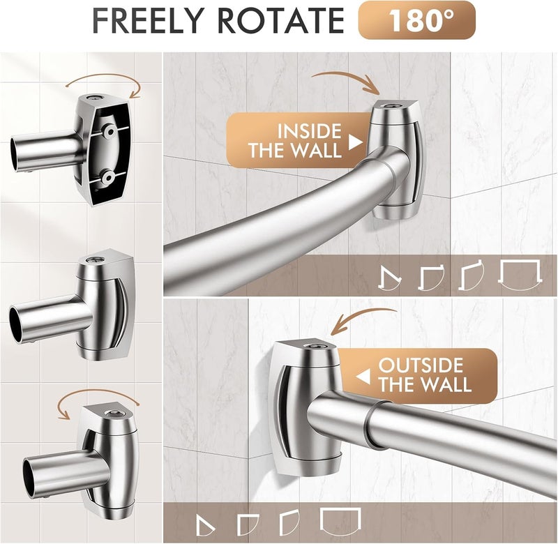 Bonpally Curved Shower Curtain Rod for Bathroom, 40-72 Inches Adjustable Curved Shower Rod, 0.9MM Rustproof Shower Curtain Rod with Rotating Brackets for Extra Shower Space, Need To Drill, Brush Nickel - Image 3